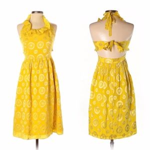 Anthro Lauren Moffat Yellow Halter Neck Mini Dress
